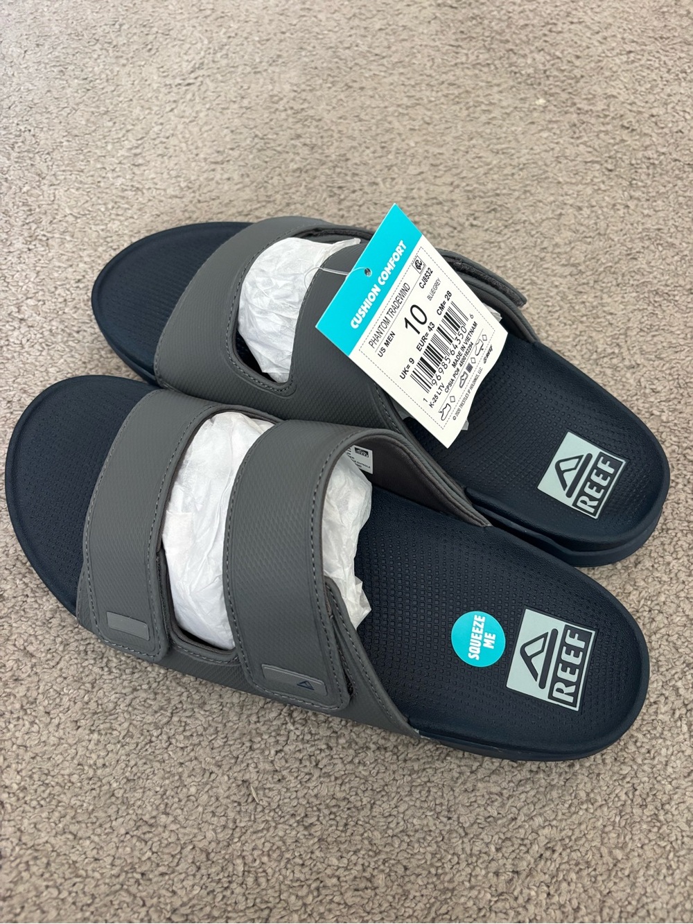 Reef Men's Gray and Black Dual-Strap Slide Sandals